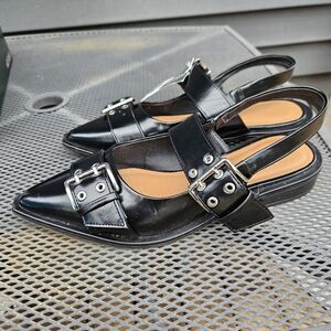 Black Buckle Slingback Ballet Loafer Flats